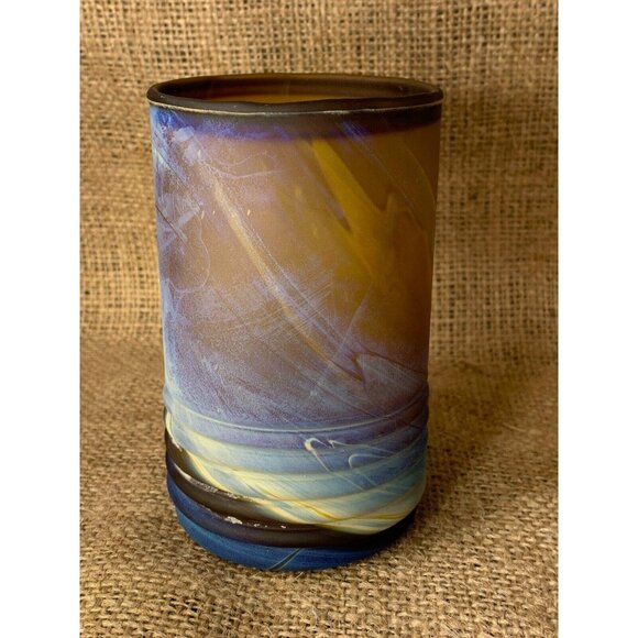 Hand Blown 4" Art Glass Cup or Candle Holder Beautiful Swirl Design - Picture 3 of 8
